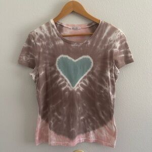 Allen Allen Tie Dye Heart Tee Pink Brown Graphic T-Shirt XL Boho Casual
